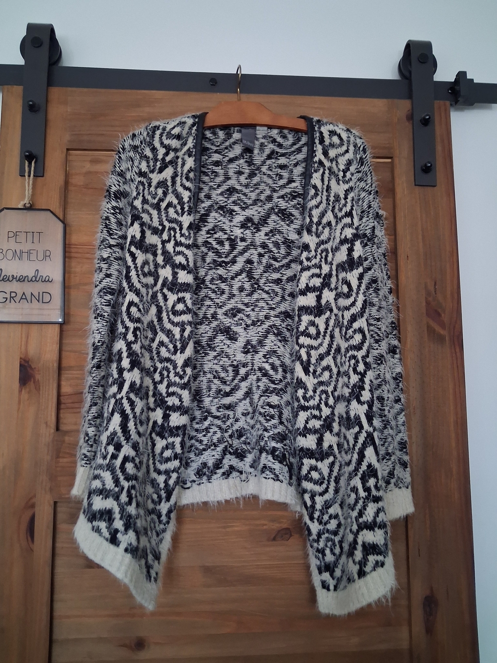 Quinn Black and White Patterned Open-Front Cardigan S
